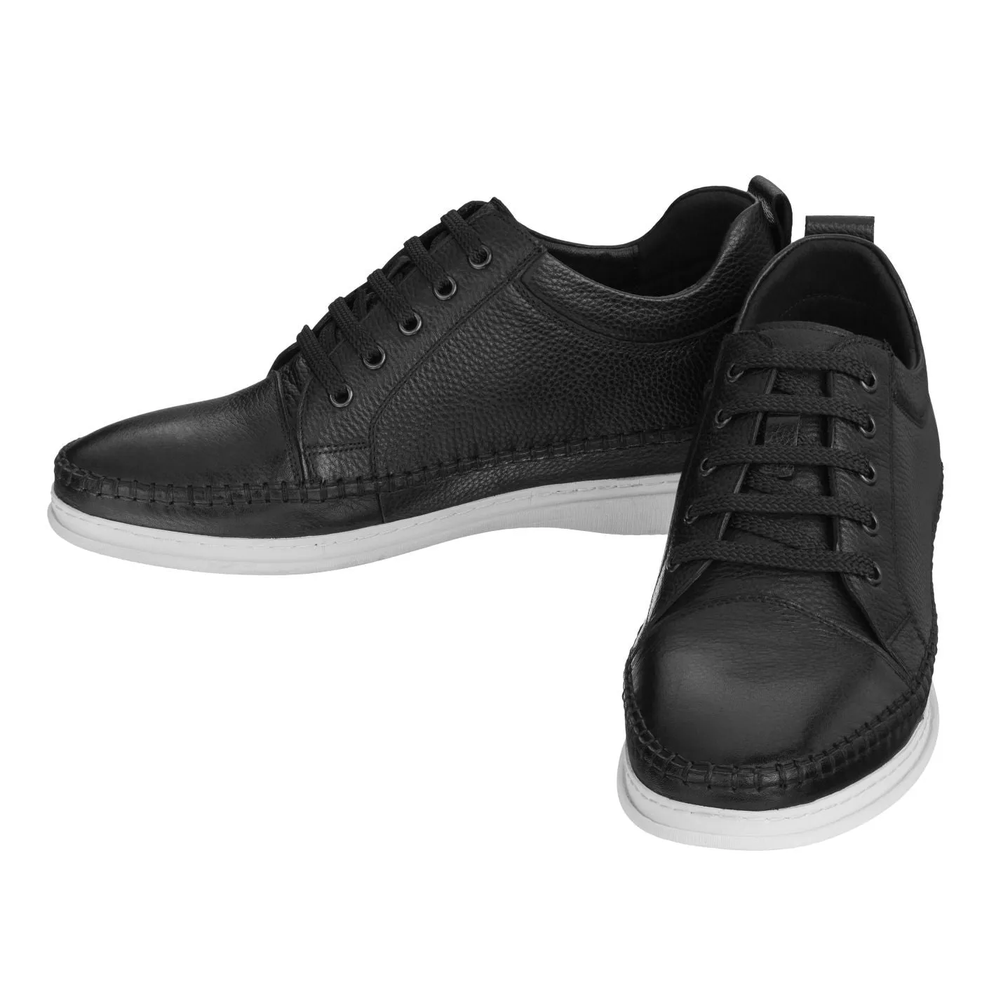 CALTO 3 Inch Casual Leather Elevator Sneakers - Black - S4311