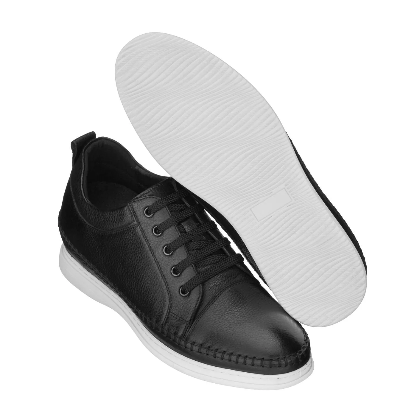 CALTO 3 Inch Casual Leather Elevator Sneakers - Black - S4311